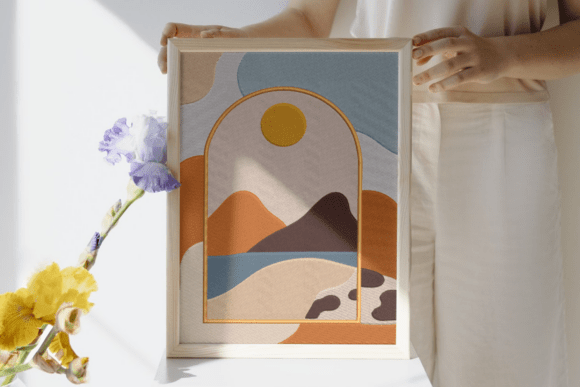 Arched Window Landscape Embroidery Design