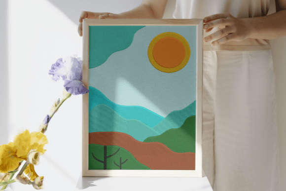 Blue Skies and Green Hills Embroidery Design