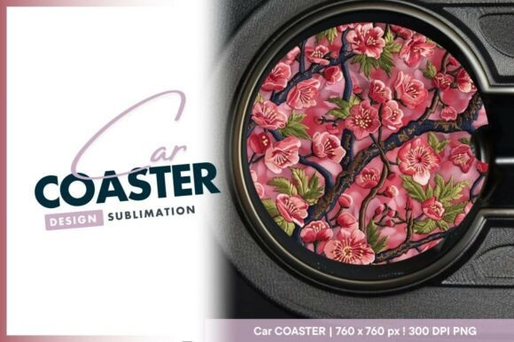 Cherry Blossom Car Coaster: A Sweet Touch for Personalized Embroidery Gifts