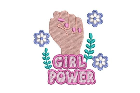 Girl Power Fist and Flowers Embroidery Design