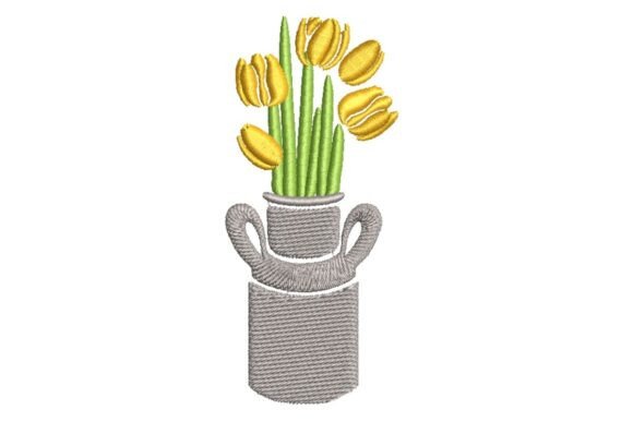 Yellow Tulips in Traditional Milk Can Embroidery Design